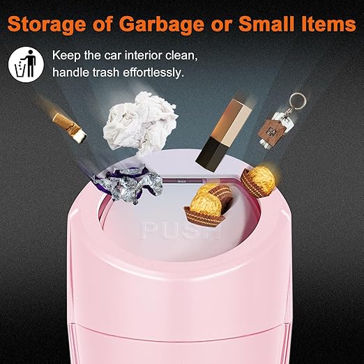 Kincown Car Trash Can, 2 Packs Mini Car Trash Bin with Lid, Leakproof Cup Holder Car Garbage Can with 60 Trash Bags, Vehicle Front Back Seat Organizers and Storage for Car, Home, Office, Pink