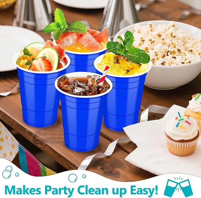LANLISA 100 Dark Blue Plastic Cups, 16 oz Disposable Cups, Drinking Cups For Party Supplies