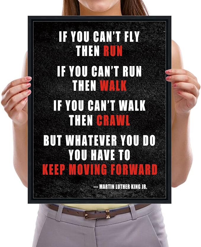 Pyradecor Black Framed Canvas Wall Art Keep Moving Forward Motivational Classroom Positive Quotes Inspirational Poster for Office Living Room Home Decorations