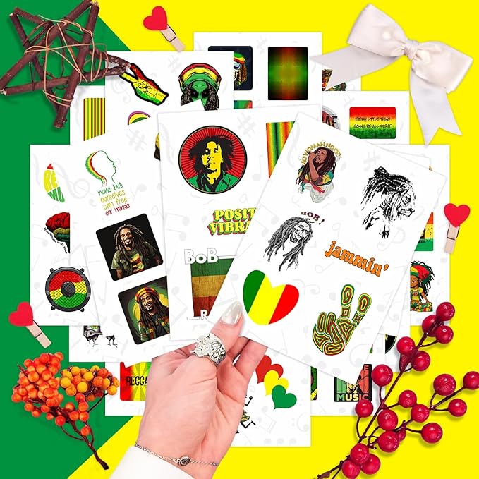 Reggae Stickers – Rasta Stickers, Jamaica Inspired Vinyl Decals – Waterproof Aesthetic Stickers for Laptops, Water Bottles, Guitars, Journals – Gifts for Reggae Music Lovers