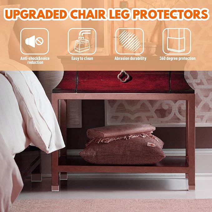 Rectangle Chair Leg Protectors for Hardwood Floors,16 PCS Silicone Covers to Protect Wood Tile Floors Felt Pads Furniture Leg Caps Reduce Noise. Easy to Move. (Clear,1.5 x 3 Inch, Rectangular)