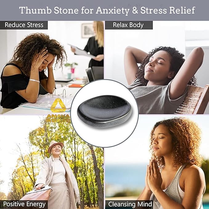 Hematite Worry Stones – Crystal Thumb Worry Stone for Anxiety, Stress – Relaxing and Soothing Balance Stones for Meditation, Stress Relief – Healing Stones and Crystals for Men and Women