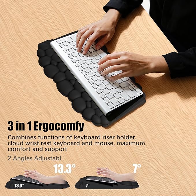 Wrist Rest with Keyboard Stand, Ergonomic Computer Wrist Support Pad, Cloud Keyboard Riser Holder with Wrist Pad, Memory Foam Desk Cushion, Palm Hand Typing for Office Home School-Green