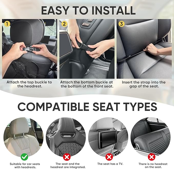BALEINE Backseat Car Organizer, Back Seat Car Organizers and Storage, Kick Mats Back Seat Protector, Travel Accessories for Most Automotive (1 Pack, Mocha)