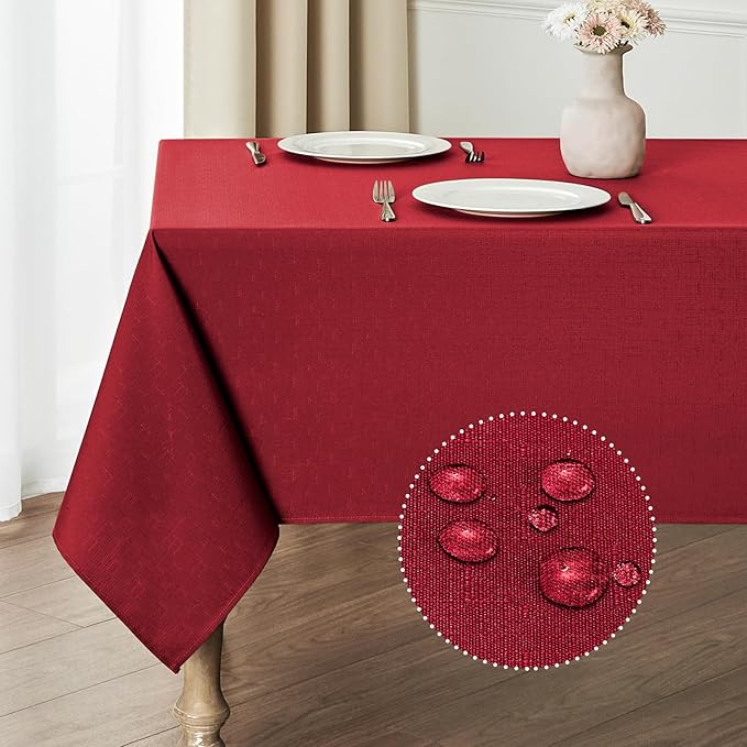2 Pack Rectangle Tablecloth, 60x120 inch, Water Resistant Wrinkle Free Linen Textured Table Cloth Washable, Decorative Fabric Table Cover for Dining, Party and Camping, Red