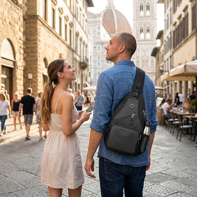 Sling Bag for Men Crossbody Backpack, Small Sling Backpack Men's Shoulder Bag, Casual Daypack Hiking Bag for Travel