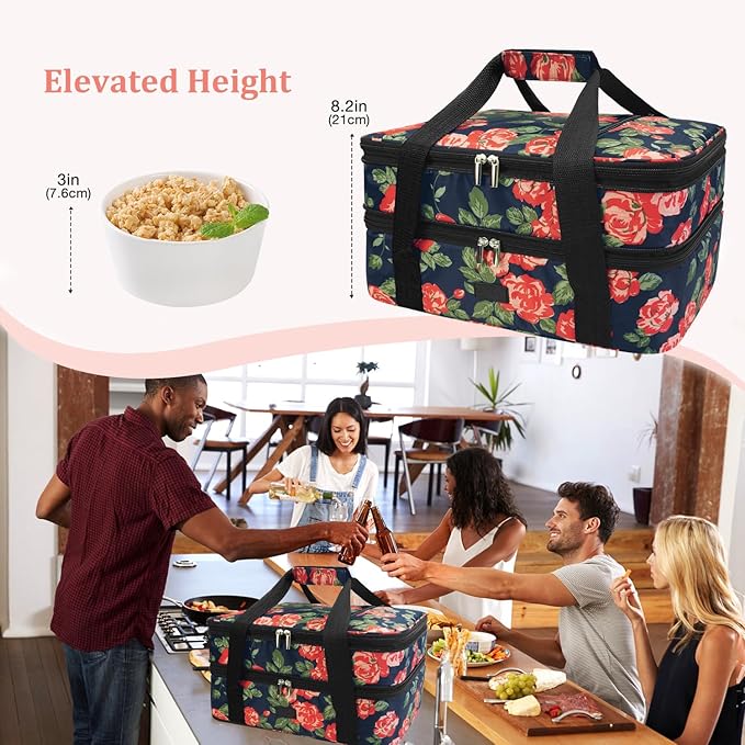 Vuudh Expandable Casserole Carrier Bag - Double Decker Food Bag, Insulated Casserole Carrier for Hot or Cold Food, Lasagna Holder Tote for Picnics, Beaches, Traveling or Gifts