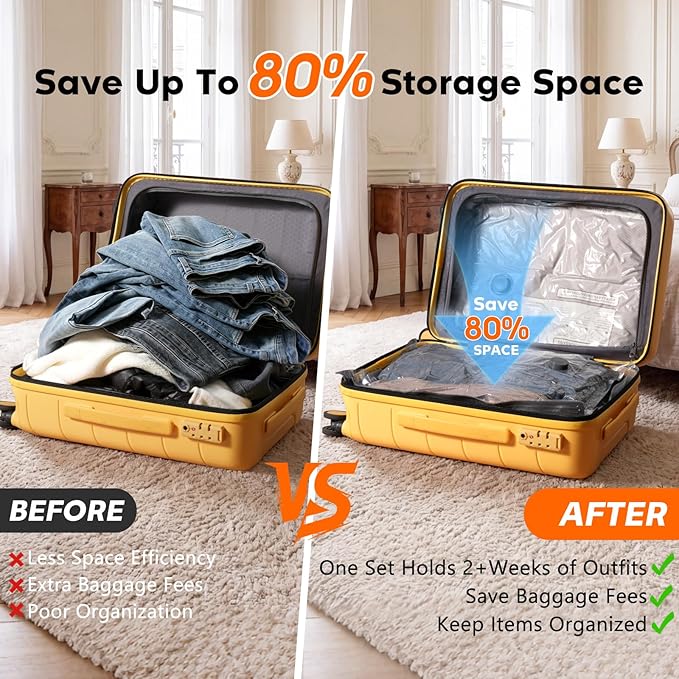 18 Pack Vacuum Storage Bags for Travel with Rechargeable Cordless Pump, Space Saver Bags for Clothes, Compression Packing Bags for Luggage and Suitcase, 18 Combo Size
