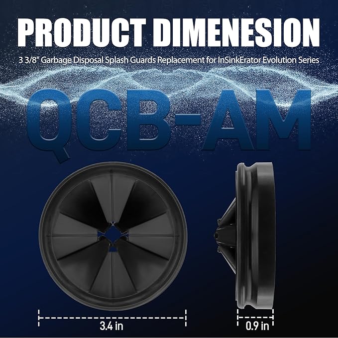 3 3/8" Garbage Disposal Splash Guard Sink Baffle QCB-AM Replacement for InSinkErator Evolution Series, Upgraded Funmit Removable Quiet Collar Drain Plugs, Garbage Disposer Accessories, Black