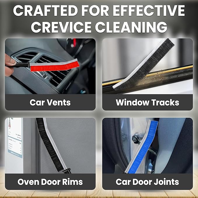 Crevice Cleaning Brush Set – 3Pcs Hard Bristle Cleaning Tools in Black, Red & Blue for Grout, Tile Floors, Gaps & Narrow Spaces – Small Grout Scrub Brush for Bathroom, Shower, Window Tracks, Kitchen