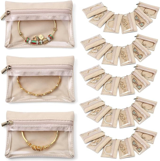 Vlando Jewelry Travel Case,Travel Jewelry Organizer with Clear Velvet Jewelry Bags Zipper Pouch for Women Girl Gift 33Pcs