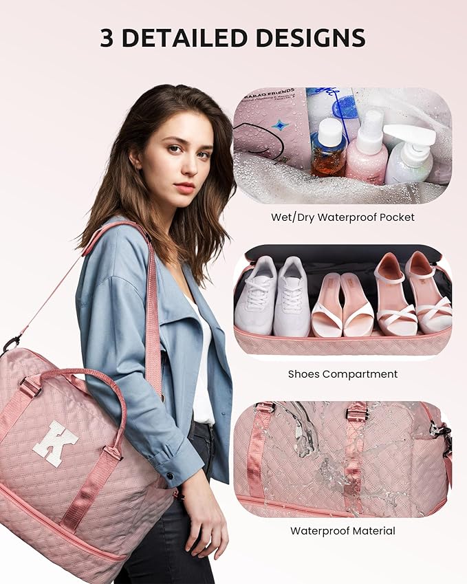 Birthday Gifts for Women - Initial Duffle Bag with Shoe Compartment, Personalized Weekender Bag, Monogram Overnight Bag, Letter Travel Bag with Makeup Bag, Friend Wife Birthday Gift (Letter C)