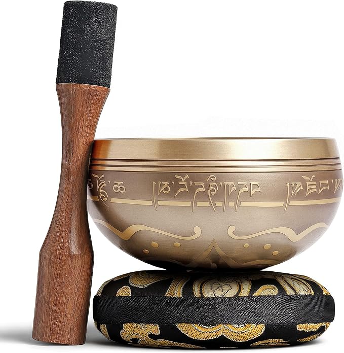 Handmade Tibetan Etched Singing Bowl Set – Sound Bowl & Meditation Bowl with Cushion, Mallet & Guide – Mindfulness Gift Ideas – Relaxation Instruments – Portable Meditation Kit