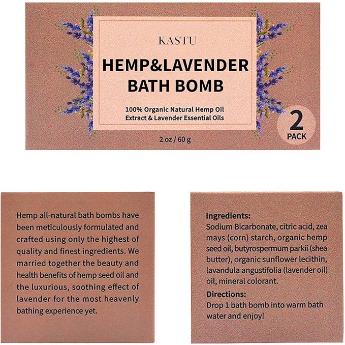 Bath Bombs,2 Pack Fizzy Spa Gift Natural Hemp Oil Extract and Lavender Essential Oils Bath for Moisturizing Dry Skin,Relaxing,Bubble Bath for Gifts Idea for Men Women