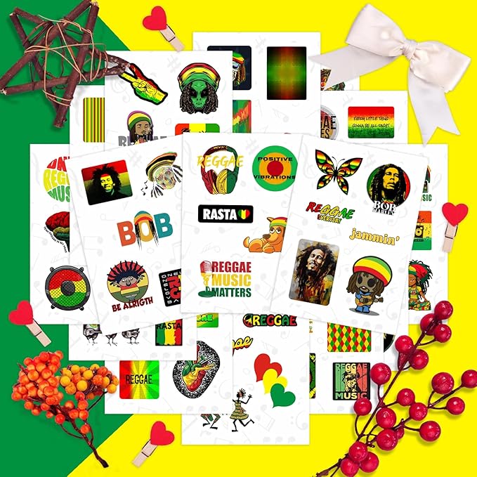 Reggae Stickers – Rasta Stickers, Jamaica Inspired Vinyl Decals – Waterproof Aesthetic Stickers for Laptops, Water Bottles, Guitars, Journals – Gifts for Reggae Music Lovers