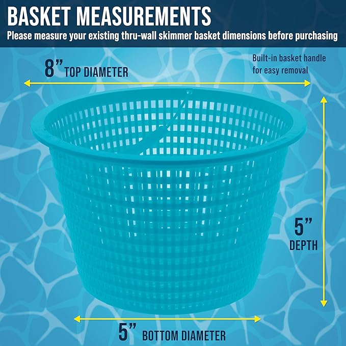 U.S. Pool Supply Swimming Pool Teal Blue Plastic Skimmer Replacement Basket (Set of 2) - Skimmer Basket for Inground Pool, Skim Filter Remove Leaves Debris - 8" Top, 5.5" Bottom, 5" Deep, Not Weighted