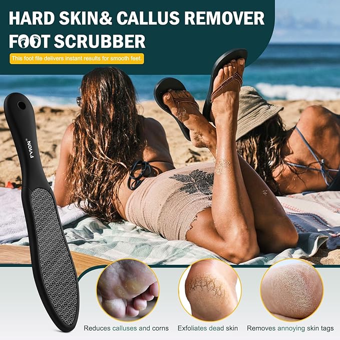 FVION Double-Sided Nano Glass Foot File for Callus Remover - Highly Effective Hard and Dead Skin Remover for Cracked Heels and Dry Skin (Black)