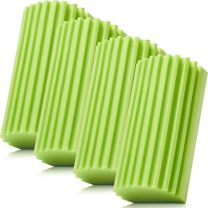 4 Pack Damp Dusting Sponge Duster, Green Dust Cleaning Sponge, Reusable Household Cleaning Sponge Tool for Blinds, Floorboards, Fan Blades, Vents, Glass, Railings, Mirrors