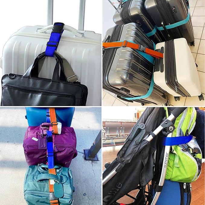 4Pack Luggage Straps for Suitcases, Travel Connector for Carry On Bag, Add Bag to Connect Two Suitcases, Adjustable Belt Attachment Accessories for Connect Your 3 Luggages, Red