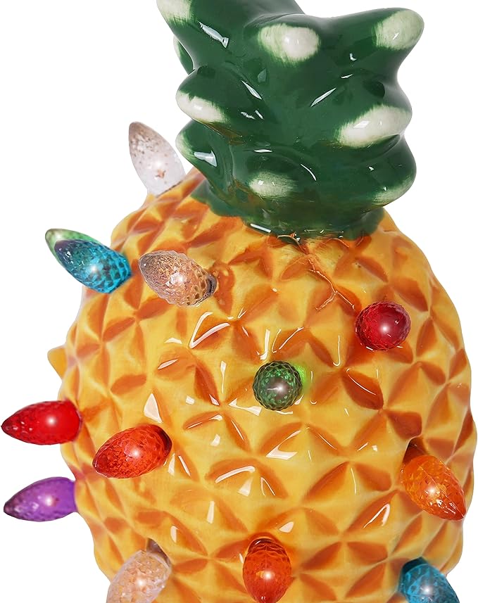 Milltown Merchants Ceramic Night Light - Plugin Vintage Tree with Lights - Mini Decorative Tree (Pineapple)