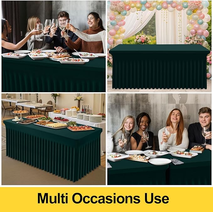 Smiry Spandex Tablecloth, Elastic Fitted Stretch Tablecloth for 8FT Rectangle Tables, Waterproof Washable Table Cover Skirt for Outdoor, Wedding, Banquet & Parties (Hunter Green, 96Lx30Wx30H Inch)