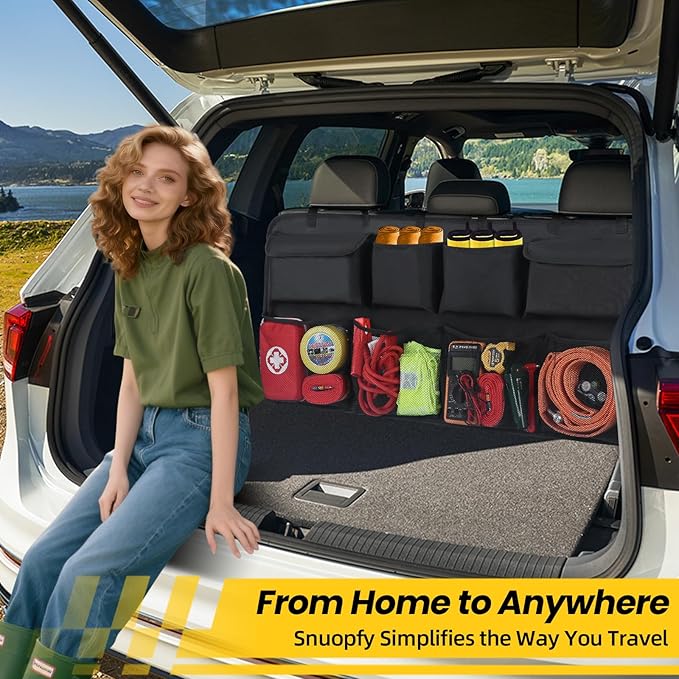 Car Trunk Organizer, Backseat Hanging Organizer with 8 Large Storage Bag Super Capacity -Trunk Organizer for SUV,Truck,Van -Your Space Saving Expert - Black