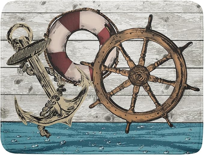 Nautical Anchor Dish Drying Mat 18x24 inch Coastal Boat Fast Dry Microfiber Reversible Dish Drainer Pad Kitchen Countertop Tabletop Decor