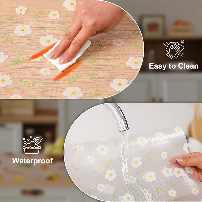 Cooyes Shelf Liner - Premium Non-Adhesive Cabinet & Drawer Liner for Kitchen - Waterproof Shelf Paper with Modern Pattern - Durable EVA Cabinet Mat - Easy to Cut (17.5" W x 360" L)