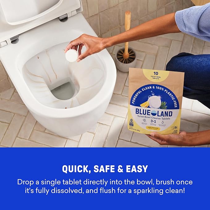 BLUELAND Toilet Bowl Cleaner Tablets, 2-Pack, 28 Count, Lemon Cedar, Plastic-Free, No Harsh Chemicals, Plant-Based