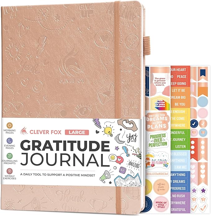 Clever Fox Gratitude Journal Large – Happiness, Positivity & Affirmation Journal – Inspirational Daily Notebook, 3 Months, 8.3x11” (Rose Gold)