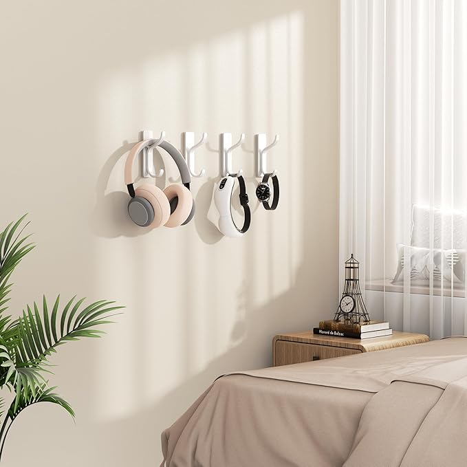 pickpiff Adhesive Wall Coat Hooks - Heavy Duty Stick-On Door Hanger, Metal Hook for Hanging Towel, Purse, Robe, Backpack, Jacket, Clothes - for Bathroom, Dorm, Closet, Kitchen - White, 6 Pack