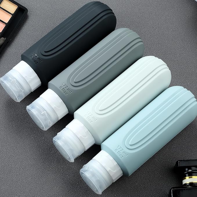 Mrsdry Travel Bottles for Toiletries, Large 6oz Oversize Containers, BPA Free Leak Proof Tubs Refillable Liquid Traveler Accessories with Toiletry Bag for Cosmetic Shampoo and Lotion Soap (4 Pack)