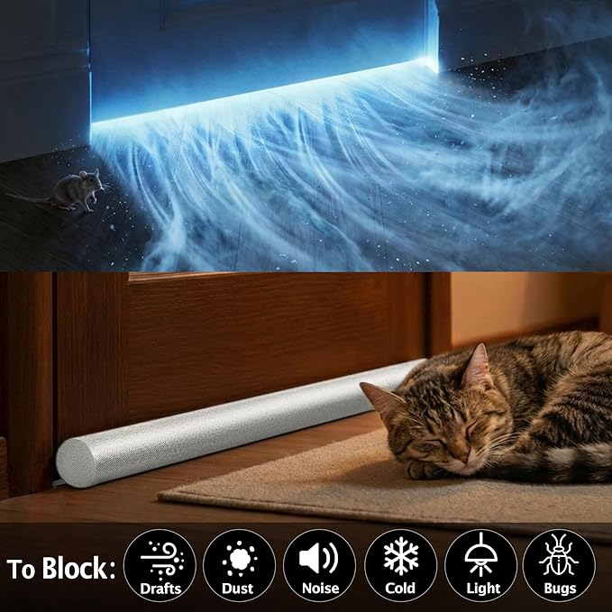 MAXTID Under Door Draft Blocker 36" Door Sealers for Bottom of Door Seal Strip Block Air Double Door Draft Stopper White Door Sweep Noise Cancelling Weather Seal
