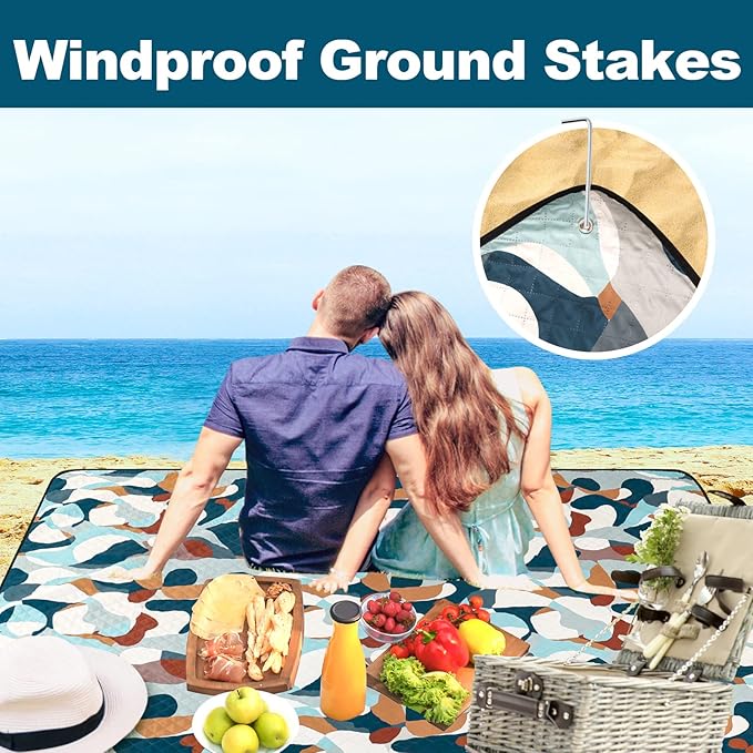 PY SUPER MODE Picnic Blankets Extra Large, Waterproof Foldable Outdoor Beach Blanket Oversized 83x79” Sandproof, 3-Layer Picnic Mat for Camping, Hiking, Travel, Park, Concerts-Camouflage