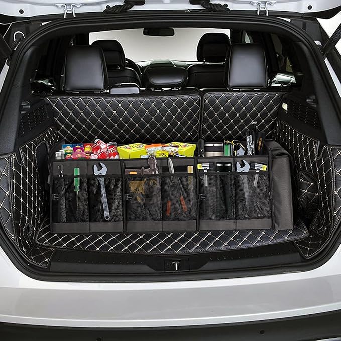 EAROND Large Trunk Organizer with Portable Leakproof Cooler Bag, Foldable Cover, Adjustable Securing Straps, Collapsible Trunk Organizer for SUV Car Truck Sedan (4-in-1 with Cooler)