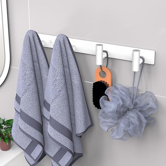 VAEHOLD Hat and Coat Wall Mount Rack - Hooks for Robes, Bags, Keys, and Towels - Bathroom Towel Hanger Organizer (White, "T" Shape 4 Hooks 2 Pack)
