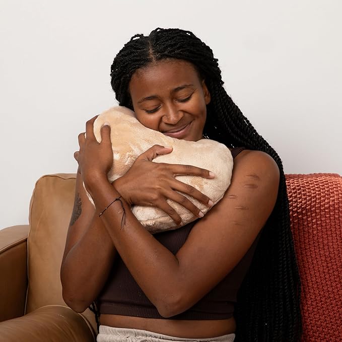 HUGIMALS Heart to Hug Pillow in Latte | 5 lb Cozy Weighted Pillow for Self Care Ultra Soft Sensory Heart Shaped Pillow for Comfort, Relaxation, Sleep - Thoughtful Gift for Adults and Teens