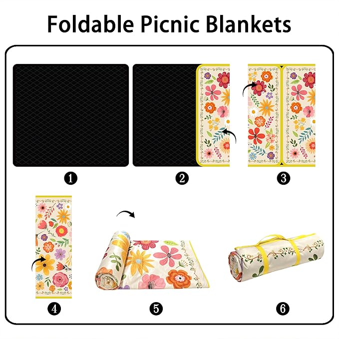 Extra Large Picnic Blankets Waterproof Foldable (60 "x 80") Beach Blanket Waterproof Sandproof,3-Layer Thicking Mat Outdoor Packable Camping Blanket