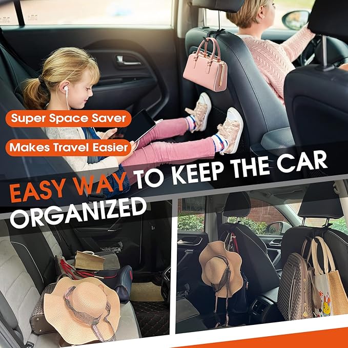 LANVRION Car Headrest Hooks for Purses and Bags, Upgraded 2 in 1 Cars Back Seat Head Rest Hanger Vehicle Leather Organizer Storage Holder Hook Matching Cars Interior, 1-Pack, Brown