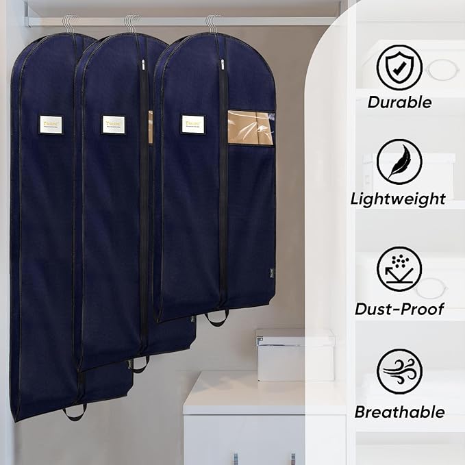 BALEINE 2PK Heavy Duty Garment Bag with Shoe Storage Travel Bag for Dresses, Suit, Coats Travel Essential (54", Blue)