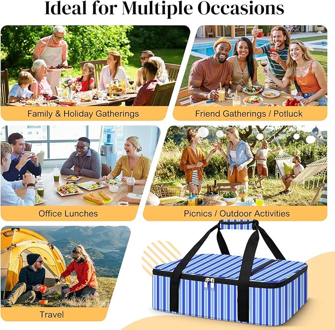 Coobiiya Insulated Casserole Carrier – Portable Tote for Hot or Cold Food, Warmer & Cooler Bag Lunch Bag, Fits 9" x 13" Baking Dish, Ideal for Potluck Parties