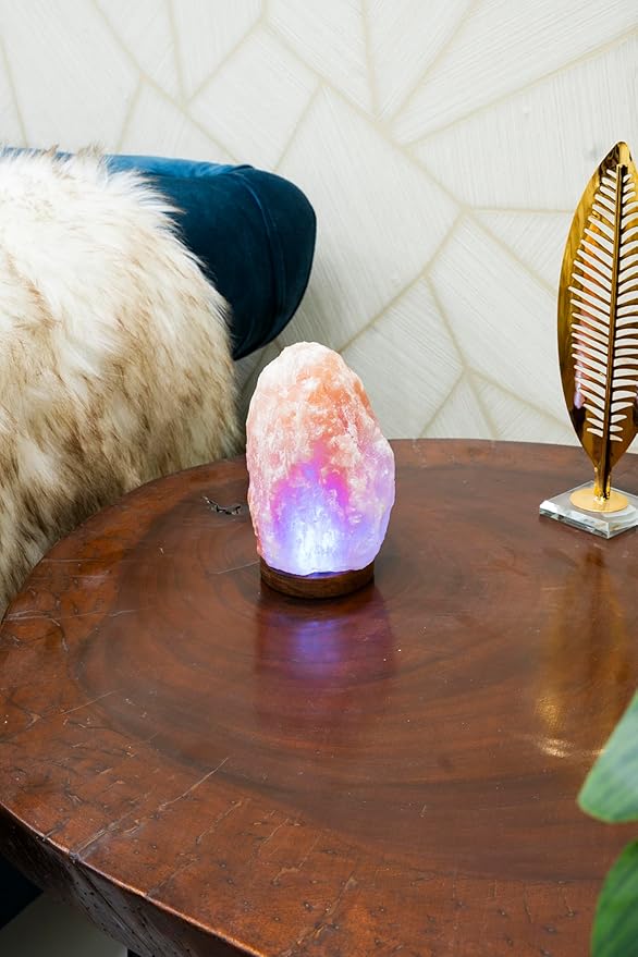 Salacia Himalayan Color Changing Salt Lamp, Night Light Lamp, Crystal Pink Large USB Salt Rock Lamp for Home Decor, USB Himalayan Salt Lamps with Wooden Base, Salt Lamp