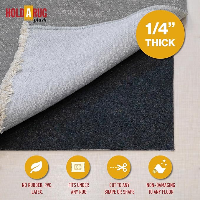 Hold-a-Rug Plush 2' x 12' Nonskid, Nonslip Rug Pad, Reversible Gripper, ¼ Thick, Safe for All Floors and Carpet, Keep Area Rugs Secure