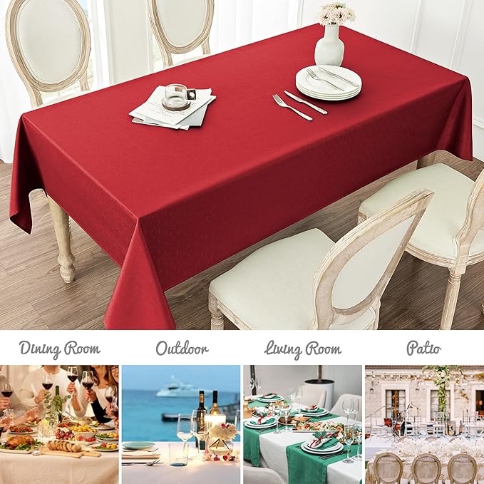 2 Pack Rectangle Tablecloth, 60x120 inch, Water Resistant Wrinkle Free Linen Textured Table Cloth Washable, Decorative Fabric Table Cover for Dining, Party and Camping, Red