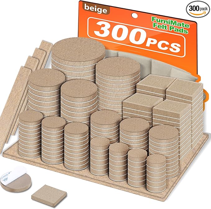Felt Furniture Pads 300 Pieces, Furniture Pads for Hardwood Floors, Floor Protectors for Furniture Legs, Felt Pads for Furniture Beige