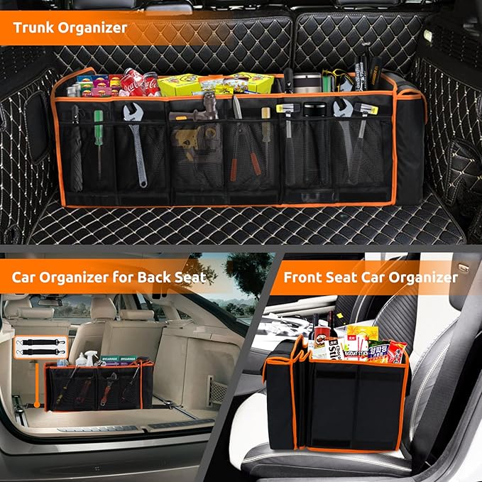 EAROND Large Trunk Organizer with Cooler, 3 Compartments SUV Cargo Organizer, Portable Trunk Organizer for suv,car,truck,rv,jeep(black)