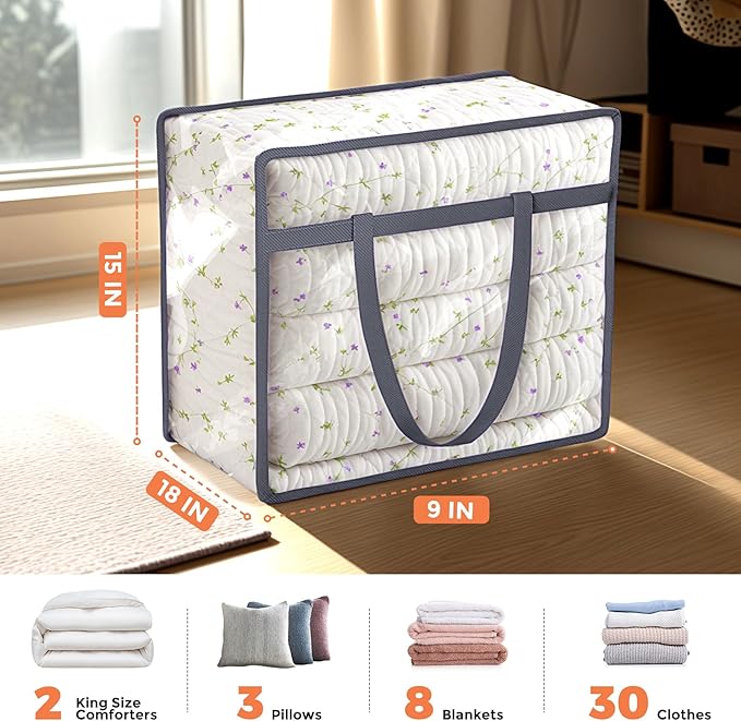 Budding Joy Clear Zippered Storage Bags for Clothes, 40L Closet Organizers and Storage Containers Vinyl Moving Bag for Bedding, Linen, Blankets, Comforters, Clothing & Toys, Grey, 4 Pack