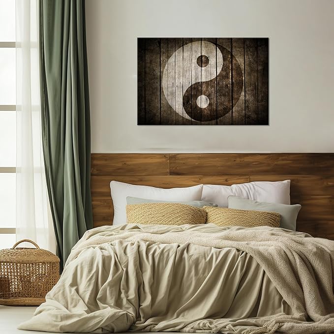 iHAPPYWALL Vintage Yin Yang Symbol Canvas Wall Art Black and White Spiritual Peace Tao Gossip Chinese Religion Zen Giclee Canvas Print for Living Room 24"x36"