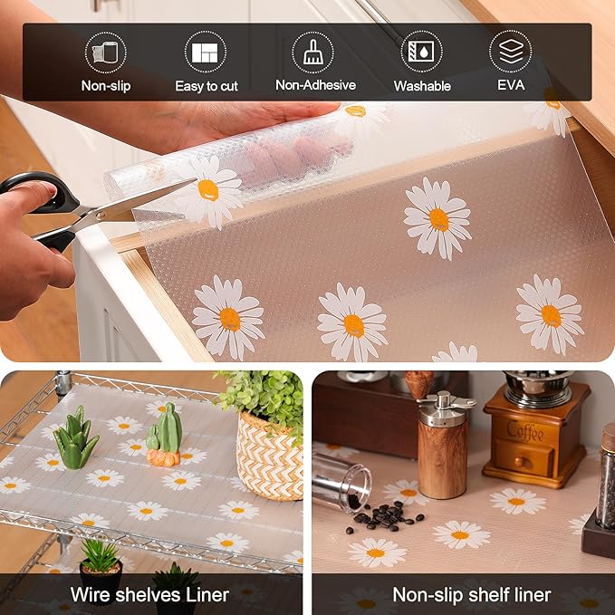 Cooyes Shelf Liner – Premium Non-Adhesive Cabinet & Drawer Liner for Kitchen – Waterproof Shelf Paper with Modern Pattern – Durable EVA Cabinet Mat – Easy to Cut (11.8" W x 360" L)