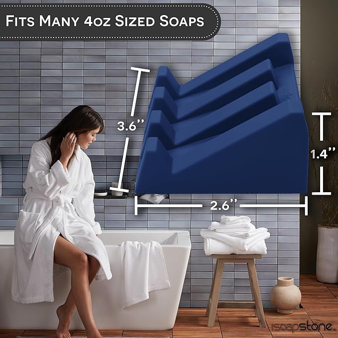 iSoapStone Silicone Soap Dish (USA Patented) Self Draining Bar Soap Holder for Shower Bathroom Sink, Drying Soap Dish Tray Kitchen Sponge Holder Easy Cleaning Soap Saver Mat (Midnight Navy, 2)